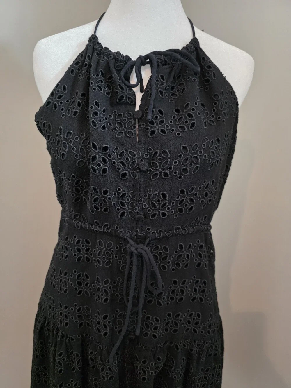 J.Crew Black Eyelet Halter Dress, Size 12